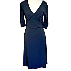 Boston Proper Black Deep V-neck Dress Princess Shaping Jersey Knit LBD Size 4